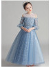 Beaded Blue Star Tulle Dreamy Flower Girl Dress